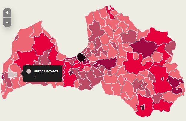 INFOGRAFIKA: Durbes novads - vienīgais baltais punkts Covid-19 kartē