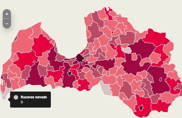 INFOGRAFIKA: Rucavas novads vienīgais Kurzemē noturas pret Covid-19; situācija pārējos novados