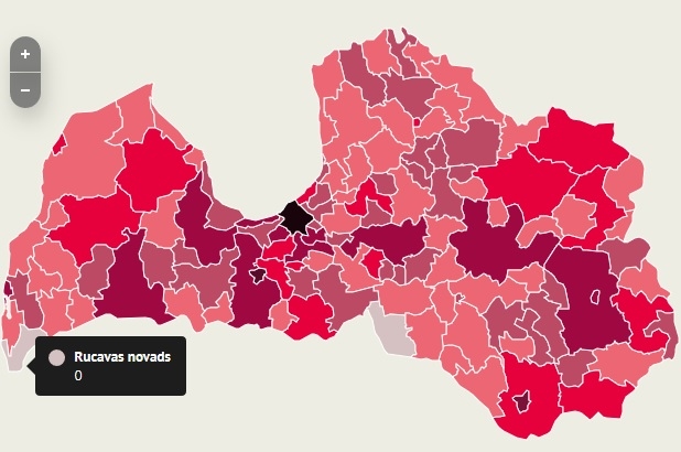 INFOGRAFIKA: Rucavas novads atkal bez Covid-19; šobrīd visvairāk ir Grobiņas novadā