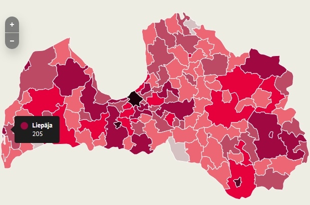 INFOGRAFIKA: Liepājā strauji pieaug Covid-19 saslimušo skaits; vīruss atgriežas Rucavas novadā