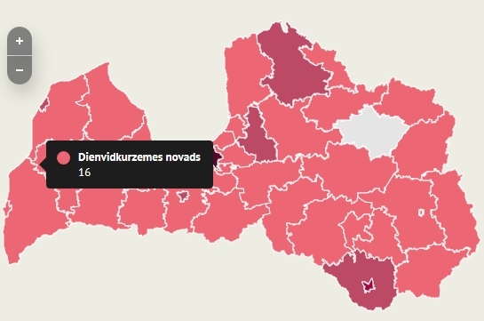 INFOGRAFIKA: Dienvidkurzemes novadā šobrīd ir 16 ar Covid-19 saslimušie